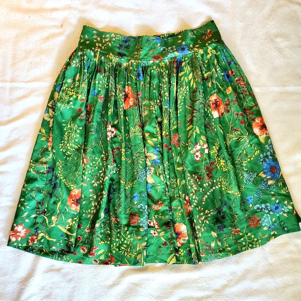 Green Floral A-Line Skirt